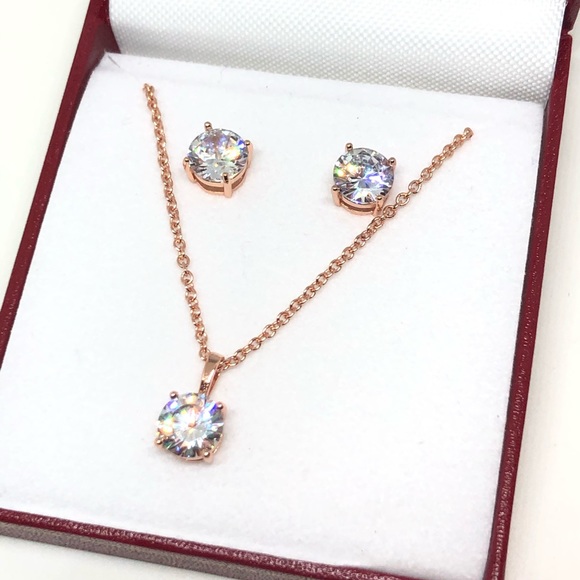 925/14k Rose Gold Lab Grown Simulated Diamond Set - Picture 2 of 11